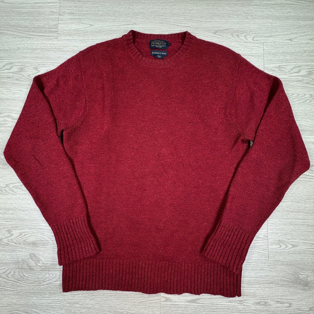 Pendleton Men's Crewneck Sweater Washable Wool Red Medium Long Sleeve Knit